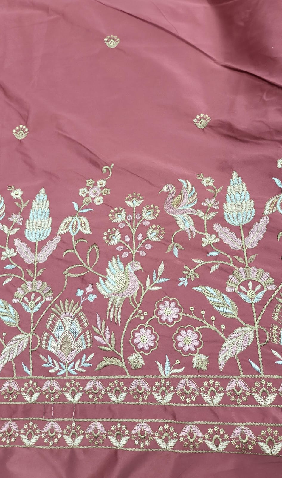 Heritage Bloom Bird Embroidery Fabric