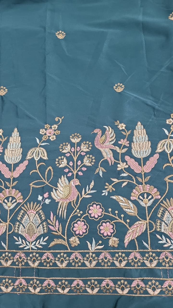 Heritage Bloom Bird Embroidery Fabric