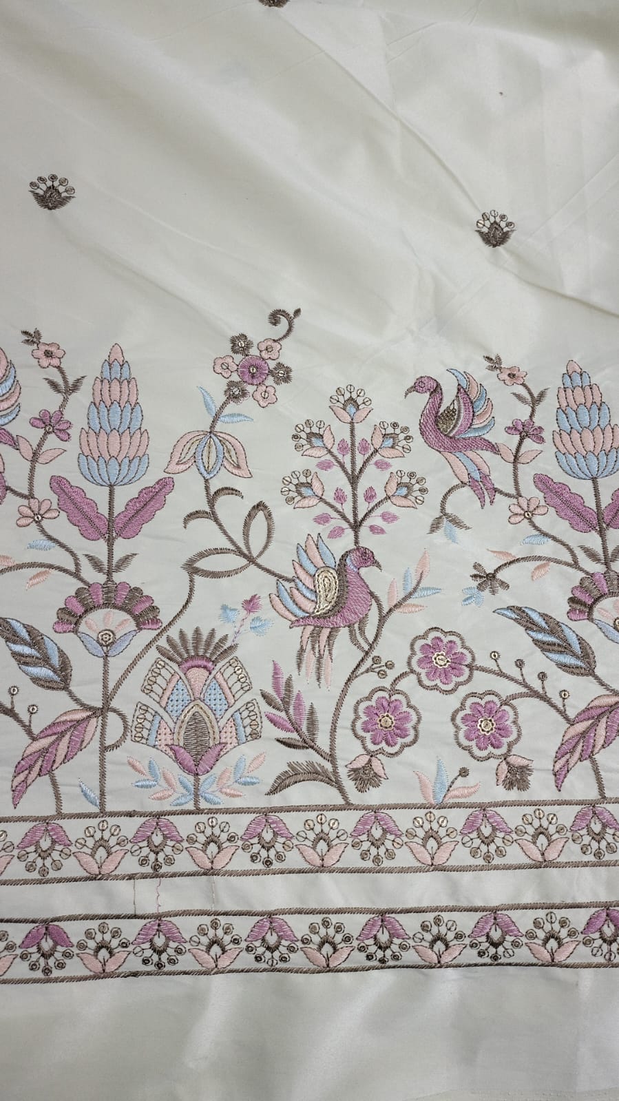 Heritage Bloom Bird Embroidery Fabric
